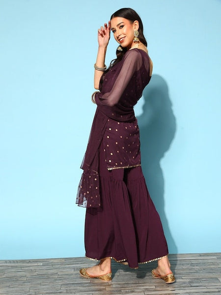 Designer Short Kurti With Sharara Pants & Dupatta For Women, Indo Western Outfit, Indian Dress For Women, Sharara Suit Set, Indian Suit Set VitansEthnics