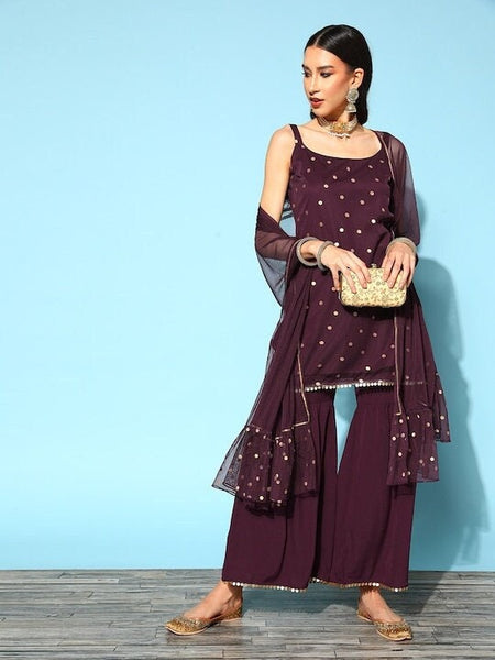 Designer Short Kurti With Sharara Pants & Dupatta For Women, Indo Western Outfit, Indian Dress For Women, Sharara Suit Set, Indian Suit Set VitansEthnics