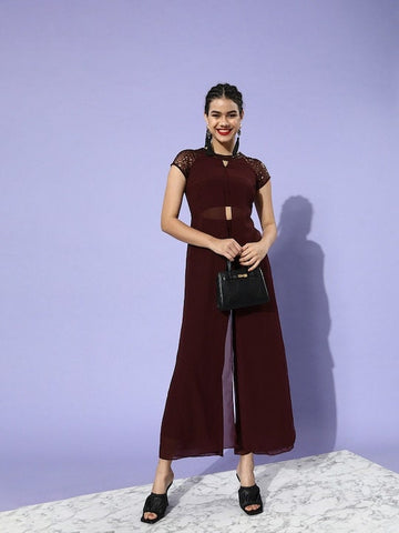 Maroon Solid Bling and Sparkly Jumpsuit VitansEthnics