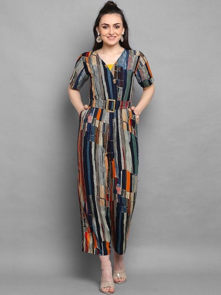 Women Abstract Printed Jumpsuit With Belt, Indian Jumpsuit For Women, Dress For Women, Indo Western Dress, Indian Dress, Fusion Outfit VitansEthnics