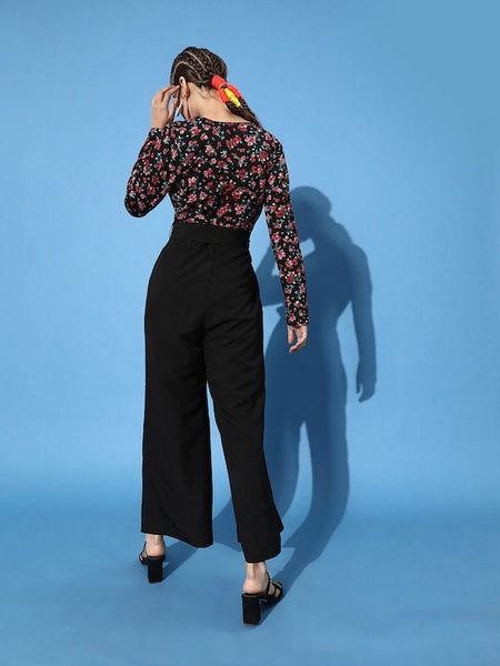 Floral Black Printed Elevated Bottom Jumpsuit VitansEthnics