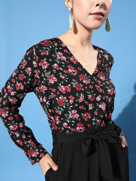 Floral Black Printed Elevated Bottom Jumpsuit VitansEthnics