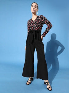 Floral Black Printed Elevated Bottom Jumpsuit VitansEthnics
