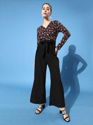Floral Black Printed Elevated Bottom Jumpsuit VitansEthnics
