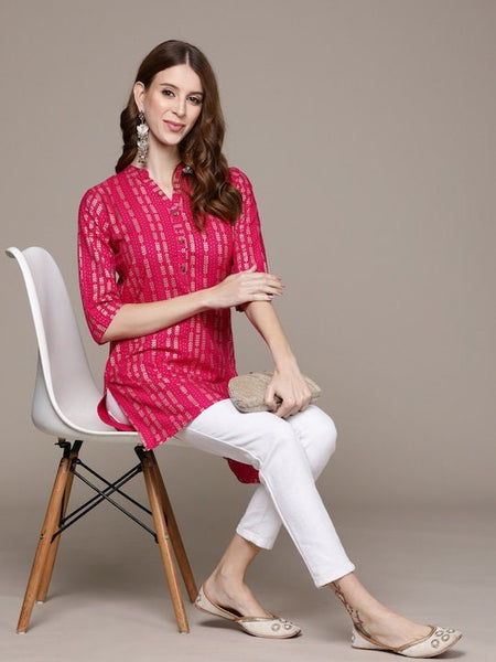 Pink Geometric Foil Printed Kurti VitansEthnics