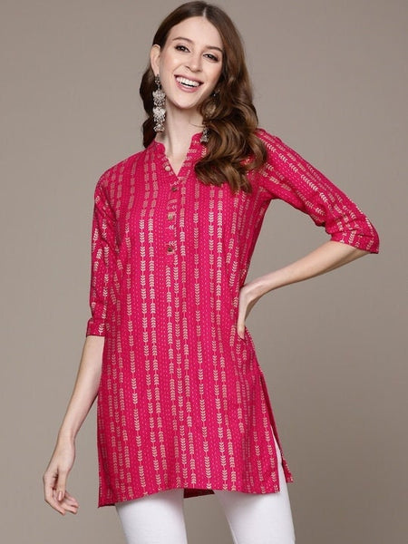 Pink Geometric Foil Printed Kurti VitansEthnics