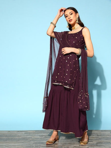 Designer Short Kurti With Sharara Pants & Dupatta For Women, Indo Western Outfit, Indian Dress For Women, Sharara Suit Set, Indian Suit Set VitansEthnics