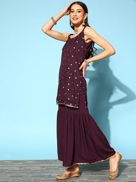 Designer Short Kurti With Sharara Pants & Dupatta For Women, Indo Western Outfit, Indian Dress For Women, Sharara Suit Set, Indian Suit Set VitansEthnics
