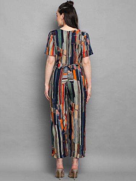 Women Abstract Printed Jumpsuit With Belt, Indian Jumpsuit For Women, Dress For Women, Indo Western Dress, Indian Dress, Fusion Outfit VitansEthnics