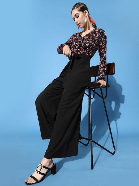 Floral Black Printed Elevated Bottom Jumpsuit VitansEthnics