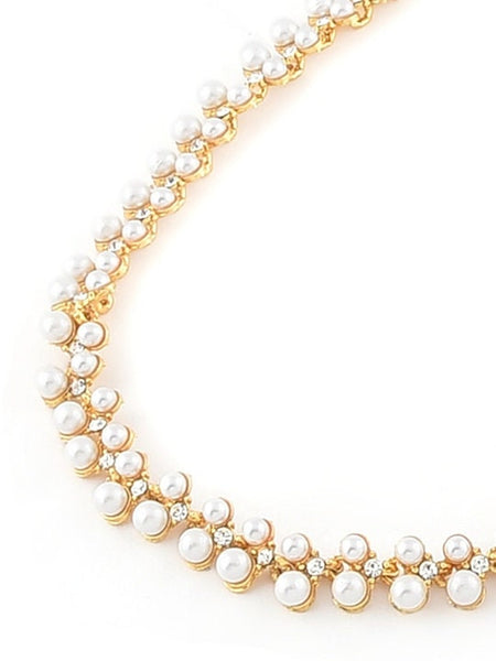 Gold-Toned & White Contemporary Pearls Studded Jewellery Set VitansEthnics