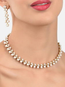 Gold-Toned & White Contemporary Pearls Studded Jewellery Set VitansEthnics