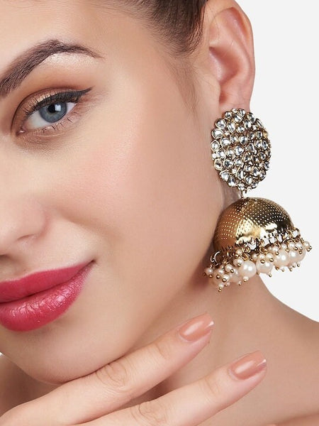 Gold-Toned Contemporary Jhumkas Earrings VitansEthnics