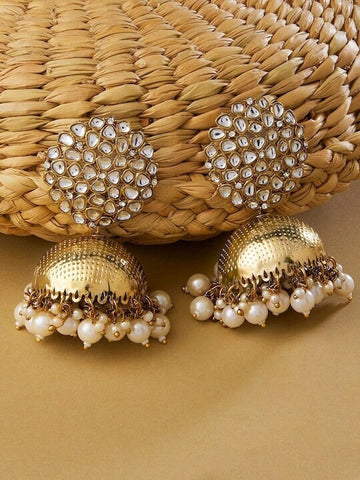 Gold-Toned Contemporary Jhumkas Earrings VitansEthnics