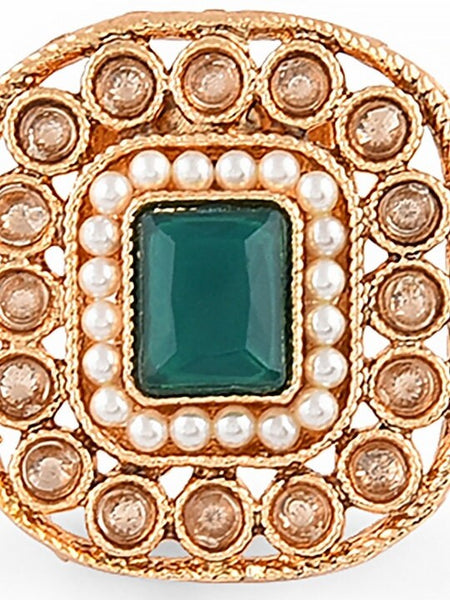 Set Of 3 Gold Plated White & Green Kundan Studded Beaded Meenakari Finger Rings, Indian Rings Set For Women, Wedding Ring, Ethnic Jewelry VitansEthnics