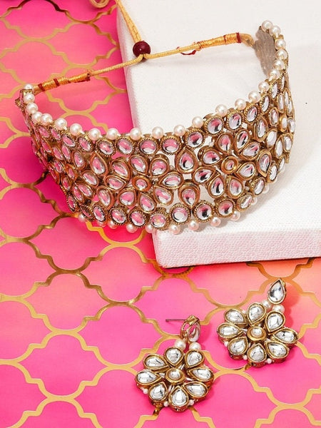 Gold-Toned Kundan Choker Jewellery Set, Indian Necklace With Earrings Set, Bollywood Jewelry Set, Choker For Women, Choker With Earrings VitansEthnics