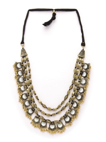 Silver & Gold-Toned Oxidised Alloy Handcrafted Necklace, Indian Necklace, Bollywood Jewelry Set, Contemporary Layered Necklace VitansEthnics