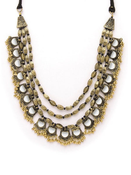 Silver & Gold-Toned Oxidised Alloy Handcrafted Necklace, Indian Necklace, Bollywood Jewelry Set, Contemporary Layered Necklace VitansEthnics