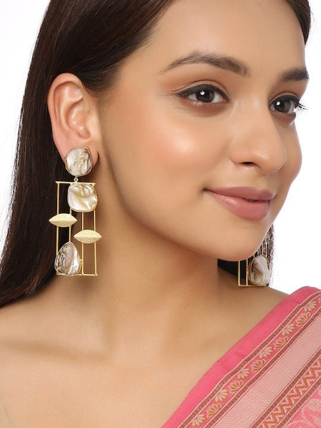 Gold Toned Contemporary Drop Earrings, Indian Earrings For Women, Engagement Earrings, Bollywood Style Earrings, Earrings With Stones VitansEthnics