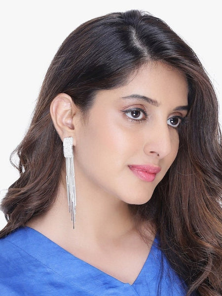 Silver Plated Contemporary Drop Earrings, Indian Earrings For Women, Engagement Earrings, Bollywood Style Earrings VitansEthnics