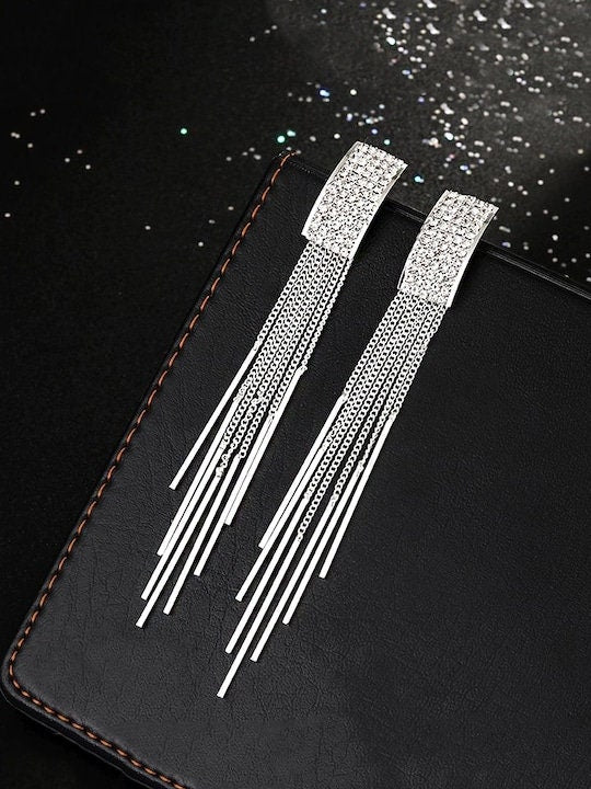 Silver Plated Contemporary Drop Earrings, Indian Earrings For Women, Engagement Earrings, Bollywood Style Earrings VitansEthnics