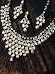 Gold-Toned Traditional Jewellery Set, Indian Necklace Earrings Maangtikka Set, Bollywood Jewelry Set, Kundan jewellery Set VitansEthnics