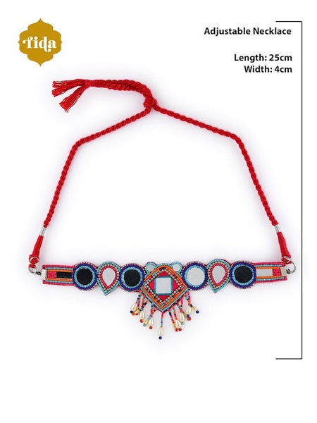 Multicolored Mirror Work Beaded Choker Necklace VitansEthnics