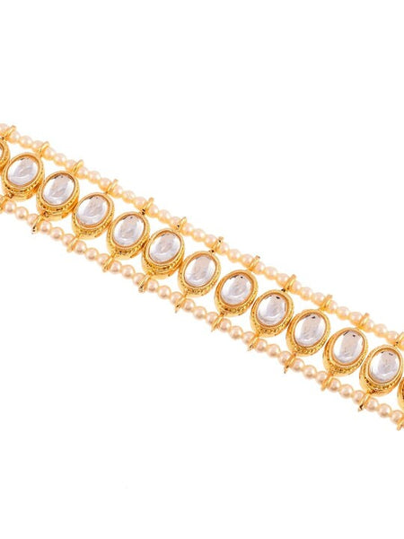 Women Gold Plated White Kundan Studded Pearl Matha Patti, Matha Patti Headband For Women, Alia Bhatt Style Matha patti, Hair Jewellery VitansEthnics