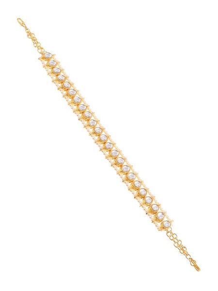 Women Gold Plated White Kundan Studded Pearl Matha Patti, Matha Patti Headband For Women, Alia Bhatt Style Matha patti, Hair Jewellery VitansEthnics