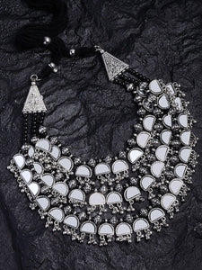 Silver Toned & Black German Silver Oxidised Necklace, Indian Oxidised Layered Necklace, Bollywood Jewelry, Boho Jewellery Set VitansEthnics