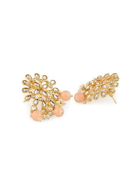 Gold Plated White & Peach Kundan Beaded Jewellery Set, Indian Necklace With Earrings, Bollywood Jewelry Set, Indian Choker For Women VitansEthnics
