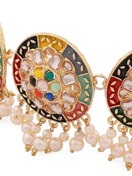 Gold Plated Green & Red Stone Studded Meenakari Jewellery Set, Indian Necklace Earrings Maangtikka And Ring Set, Bollywood Jewelry Set VitansEthnics