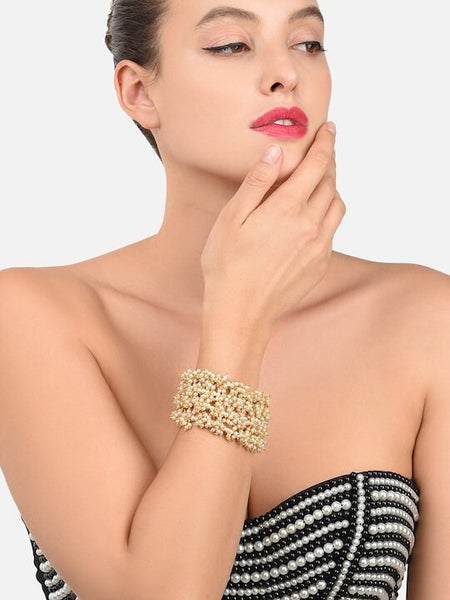 Gold Plated Clustered Pearls Cuff Bracelet For Women, Indian Bracelet, Bracelet For Wedding, Pearl Bracelet VitansEthnics