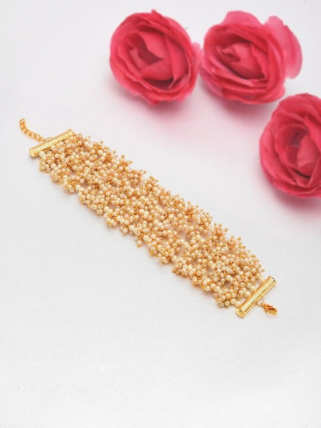 Gold Plated Clustered Pearls Cuff Bracelet For Women, Indian Bracelet, Bracelet For Wedding, Pearl Bracelet VitansEthnics