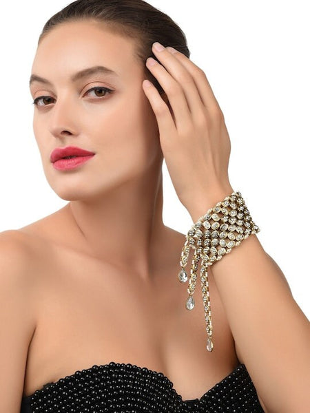 Gold-Plated Studded Wraparound Bracelet For Women, Indian Bracelet, Bracelet For Wedding, Pearl Bracelet VitansEthnics