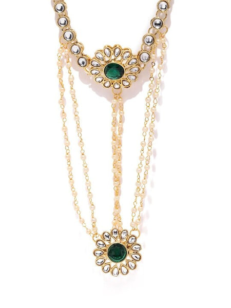 Set Of 2 Gold-Plated Pearl & Kundan Hand harness For Women, Haath Phool, Bracelet With Attached Ring, Indian Traditional Bridal Jewelry VitansEthnics