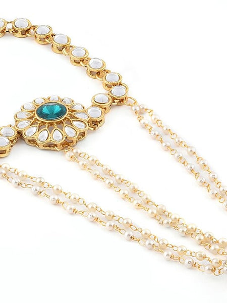 Gold-Toned Kundan & Pearls Ring Bracelet, Hand harness For Women, Haath Phool, Bracelet With Adjustable Ring, Indian Traditional Bracelet VitansEthnics