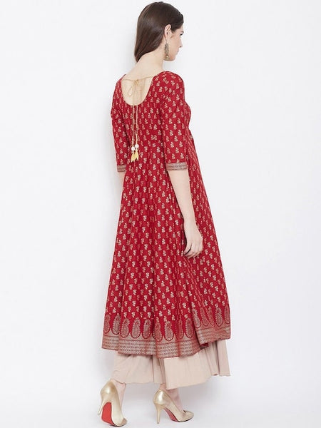 Golden Printed Empire Anarkali Kurta For Women, Indian Dress For Women, Printed Indo Western Outfit, Anarkali Dress, Kurta, Fusion Dress VitansEthnics