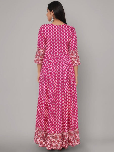 Pink Printed Cotton Anarkali Kurta For Women, Indian Dress For Women, Printed Indo Western Outfit, Anarkali Dress, Kurta, Fusion Dress VitansEthnics