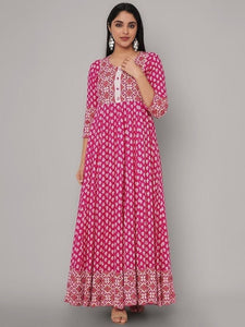 Pink Printed Cotton Anarkali Kurta For Women, Indian Dress For Women, Printed Indo Western Outfit, Anarkali Dress, Kurta, Fusion Dress VitansEthnics