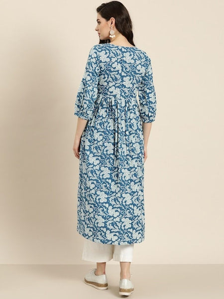 Blue & Off-White Printed Anarkali Kurta For Women, Indian Dress For Women, Printed Indo Western Outfit, Anarkali Dress, Kurta, Fusion Dress VitansEthnics