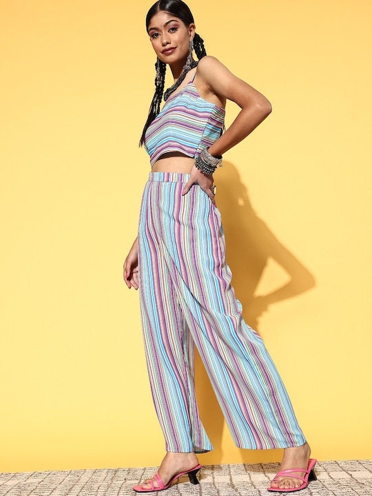Ethnic long jacket with sales palazzo and crop top