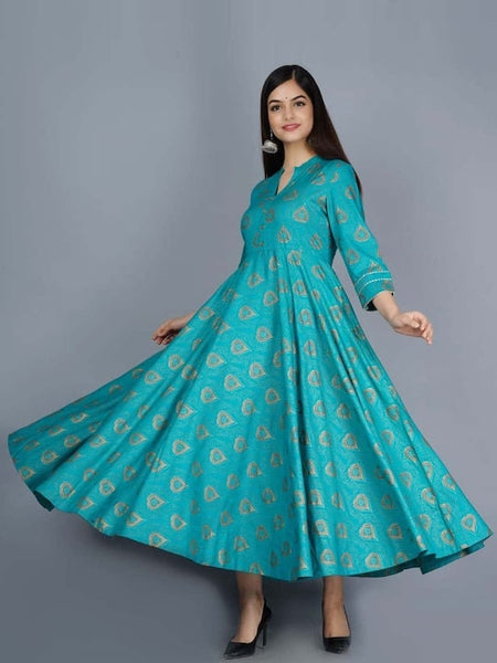 Green Ethnic Motifs Embroidered Keyhole Neck Anarkali Kurti For Women, Indian Dress, Indo Western Dress, Anarkali Dress, Indian Gown, Kurta VitansEthnics