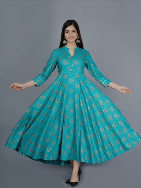 Green Ethnic Motifs Embroidered Keyhole Neck Anarkali Kurti For Women, Indian Dress, Indo Western Dress, Anarkali Dress, Indian Gown, Kurta VitansEthnics