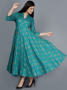 Green Ethnic Motifs Embroidered Keyhole Neck Anarkali Kurti For Women, Indian Dress, Indo Western Dress, Anarkali Dress, Indian Gown, Kurta VitansEthnics