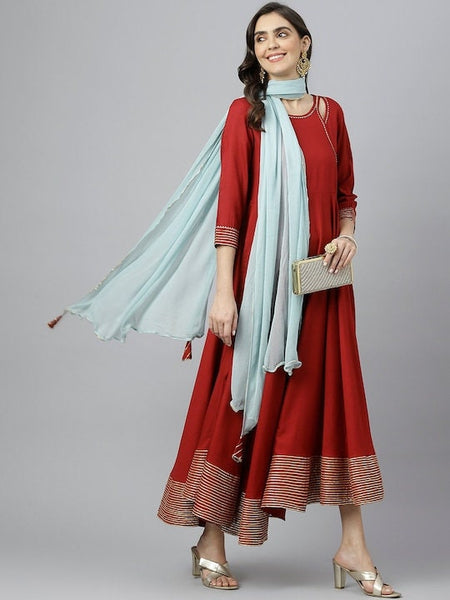 Maroon Gota Patti Cutout Detail Anarkali Kurti with Dupatta For Women, Indian Dress, Indo Western Outfit, Anarkali Dress, Fusion Dress VitansEthnics