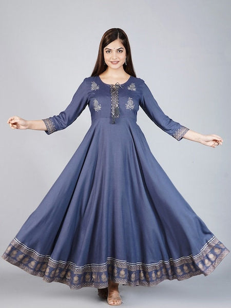 Blue Thread Work Anarkali Kurti For Women, Indian Dress, Indo Western Dress, Anarkali Dress, Indian Gown, Kurta, Fusion Dress, Anarkali Gown VitansEthnics