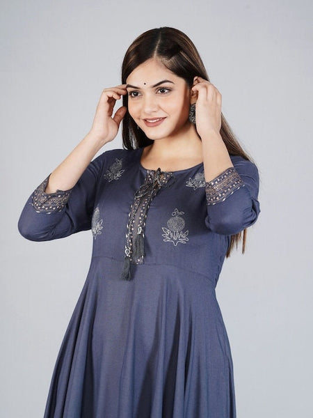 Blue Thread Work Anarkali Kurti For Women, Indian Dress, Indo Western Dress, Anarkali Dress, Indian Gown, Kurta, Fusion Dress, Anarkali Gown VitansEthnics