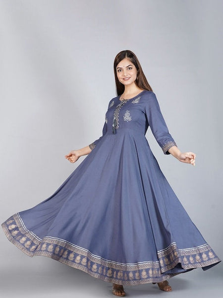 Blue Thread Work Anarkali Kurti For Women, Indian Dress, Indo Western Dress, Anarkali Dress, Indian Gown, Kurta, Fusion Dress, Anarkali Gown VitansEthnics
