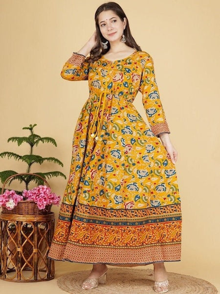 Mustard Yellow Floral Printed Anarkali Kurti For Women, Indian Dress, Indo Western Dress, Anarkali Dress, Indian Gown, Kurta, Fusion Dress VitansEthnics